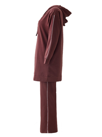 Plus Size Sweatshirt Pants Set with Piping Detail Hooded Red Brown