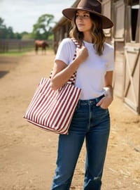 Striped Woven Tote Bag