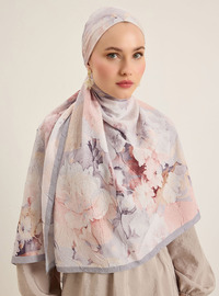Crinkled Pink Abstract Floral Scarf Tuva