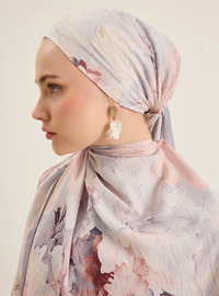 Crinkled Pink Abstract Floral Scarf Tuva