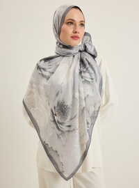 Shawl Grey Large Floral Patterned Tuva