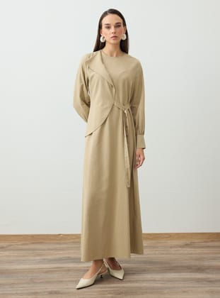 Dark Beige - Modest Dress - Refka