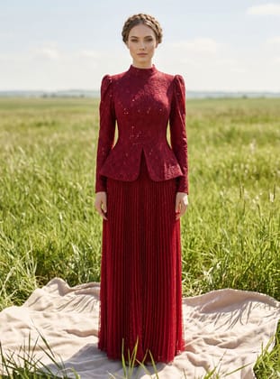 Burgundy - Modest Evening Dress - Nurbanu Kural