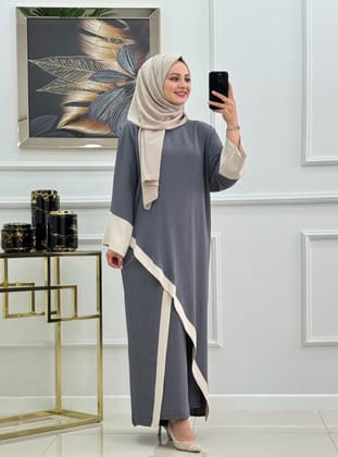 Anthracite - Crew neck - Unlined - Plus Size Suit - MODANURSEDA