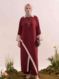 Burgundy - Crew neck - Unlined - Plus Size Suit