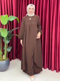 Brown - Unlined - Crew neck - Suit