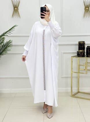 Blanc - Tissu non doublé - Col rond - Abaya - MODANURSEDA