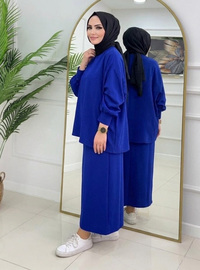 Tesettür Dabıl Kumaş Oversize Takım - Saks Mavisi