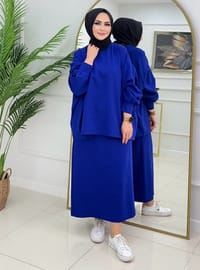 Tesettür Dabıl Kumaş Oversize Takım - Saks Mavisi