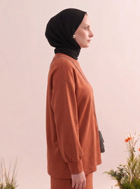 Tesettür Dabıl Kumaş Oversize Takım - Kiremit