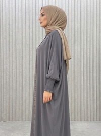 Anthracite - Unlined - Crew neck - Abaya