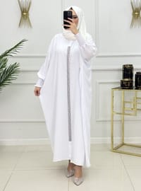أبيض - نسيج غير مبطن - قبة مدورة - عباية