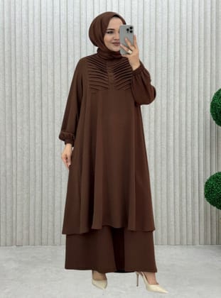Marron - Tissu non doublé - Col rond - Ensemble - MODANURSEDA