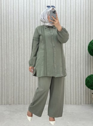 Khaki - Unlined - Cuban Collar - Suit - MODANURSEDA
