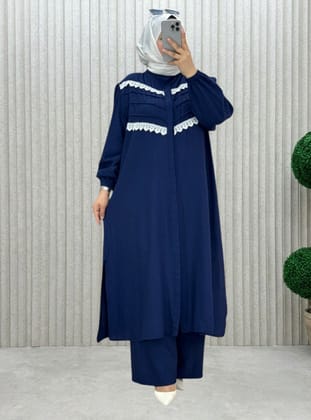 bleu marine - Tissu non doublé - Col chinois - Ensemble - MODANURSEDA