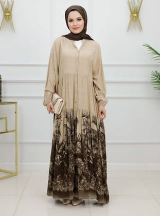 Brown - Crew neck - Unlined - Modest Dress - MODANURSEDA