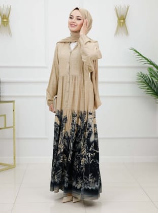 Black - Crew neck - Unlined - Modest Dress - MODANURSEDA