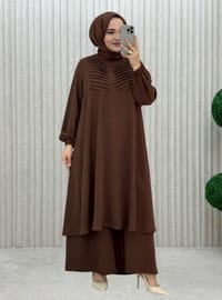 Brown - Unlined - Crew neck - Suit