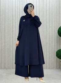 Navy Blue - Unlined - Crew neck - Suit