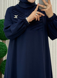 Navy Blue - Unlined - Crew neck - Suit