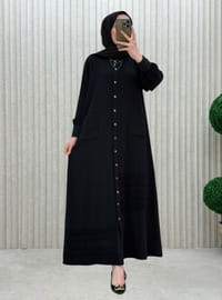 Black - Unlined - Crew neck - Topcoat