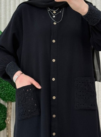 Black - Unlined - Crew neck - Topcoat