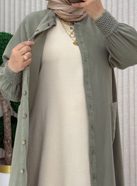 Khaki - Unlined - Crew neck - Topcoat