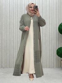 Khaki - Unlined - Crew neck - Topcoat
