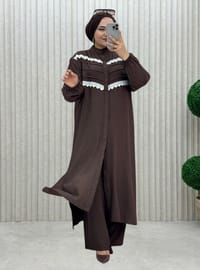 Brown - Unlined - Crew neck - Suit