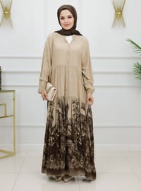 Brown - Crew neck - Unlined - Modest Dress