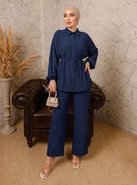 bleu marine - Tissu non doublé - Collier cubain - Ensemble