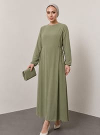 Vert - Col rond - Tissu non doublé - Robe