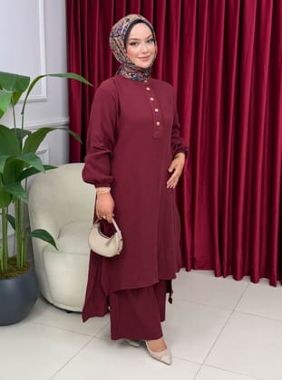 Burgundy - Unlined - Crew neck - Suit - MODANURSEDA