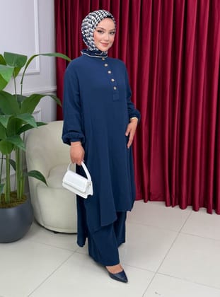Navy Blue - Unlined - Crew neck - Suit - MODANURSEDA
