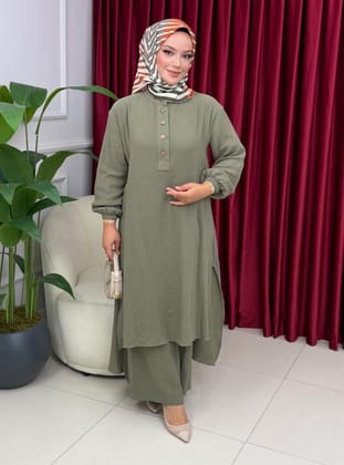 Khaki - Unlined - Crew neck - Suit - MODANURSEDA