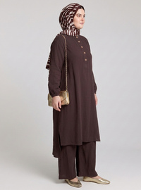 Marron - Tissu non doublé - Col chinois - Ensemble