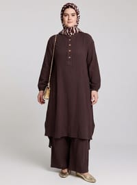 Marron - Tissu non doublé - Col chinois - Ensemble